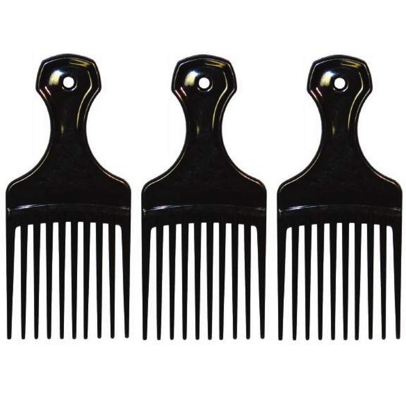 Comfort Axis Plastic Mini Comb and Lift Hair Pick, 3 Pack, Black - Image 1